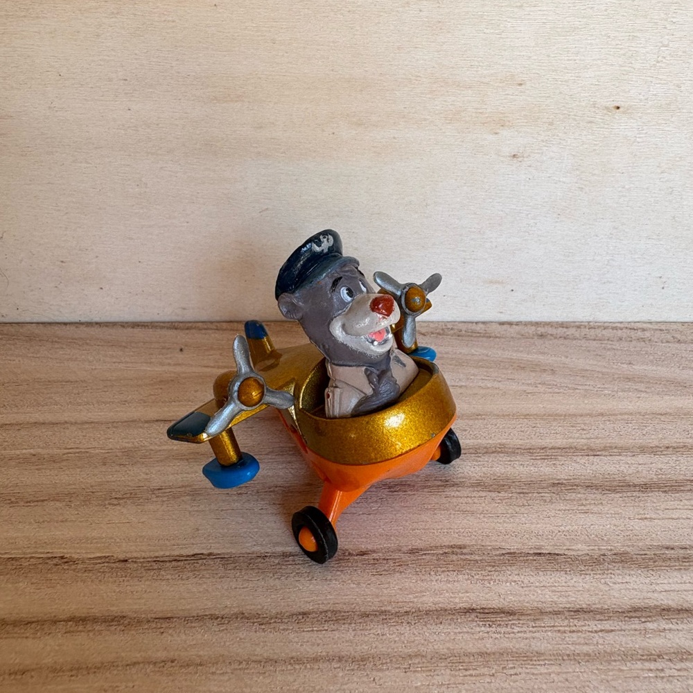 Disney Gray Bear Pilot in Orange and Gold Airplane Toy